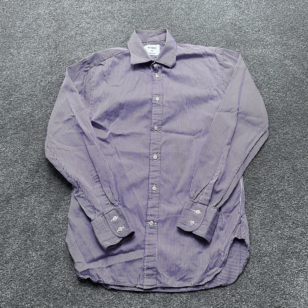 M.J. Bale Shirt Mens 38 Purple Dress Gingham Check Super Slim Long Sleeve Cotton